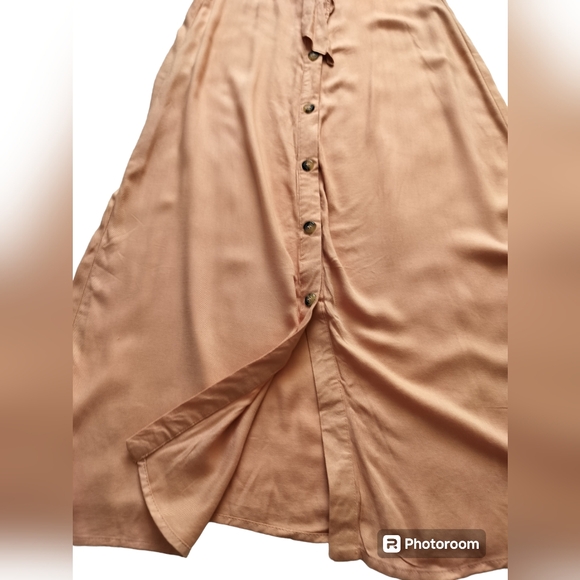 New Mimi Chica tan casual midi dress tie front button down size M - Picture 5 of 13